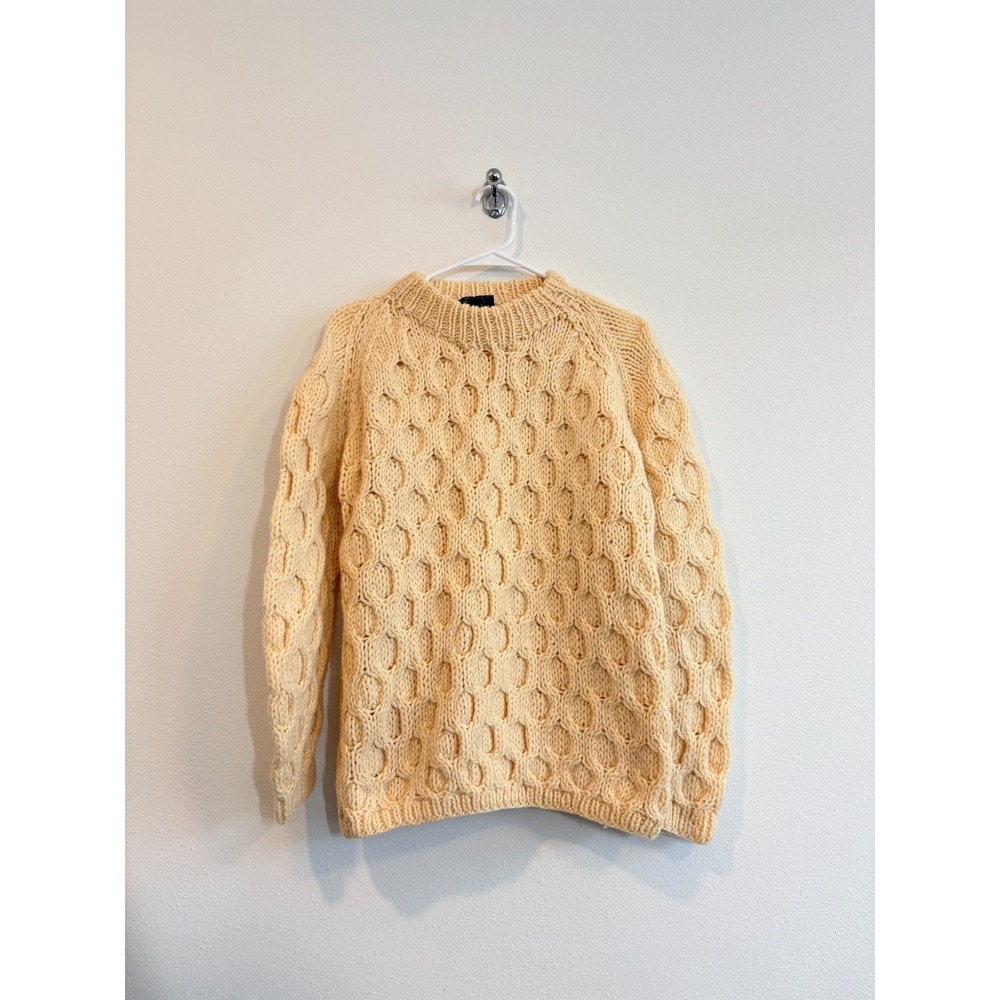 Vintage 60s Alfred Wool Sweater Mens S Cream Cable Knit Heavyweight Fisherman